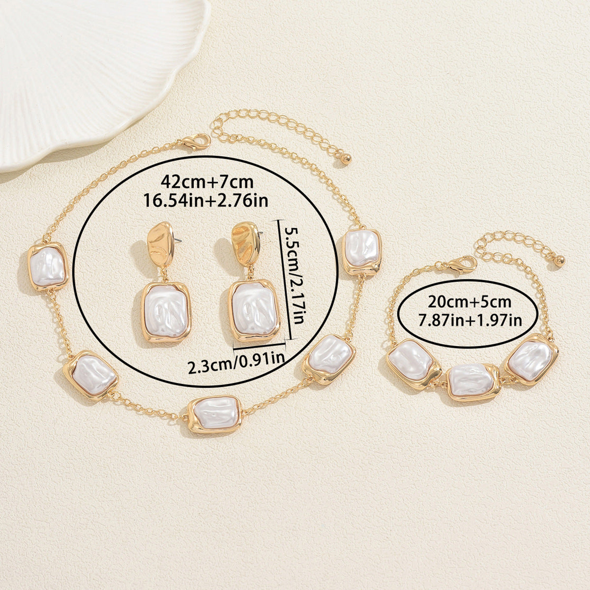 Vintage Geometric Pearl-Inlaid Zinc Alloy Necklace Set for Women with Matching Bracelet and Earrings
