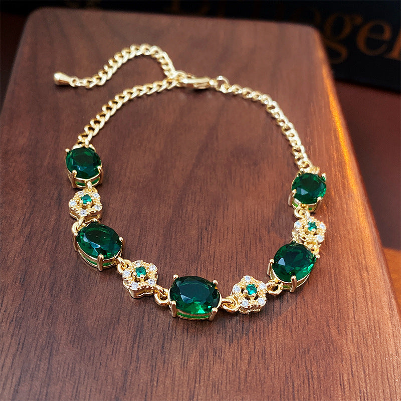 Vintage Luxury Floral Rhinestone Inlay Plated Brass Bracelet for Women