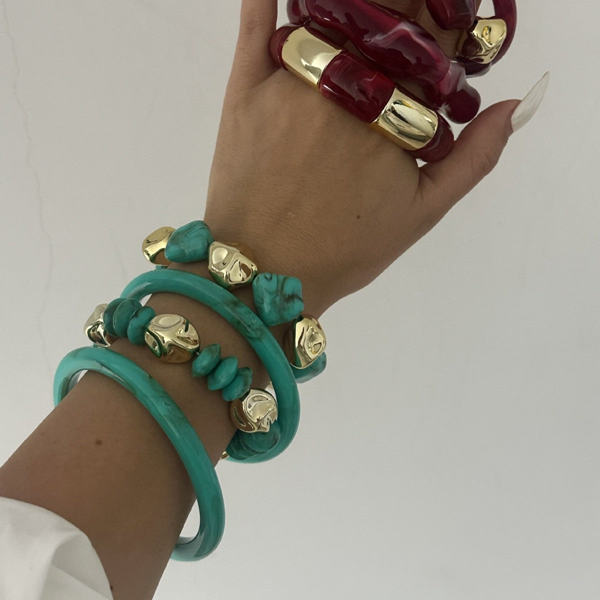 Minimalist Wide Round Geometric Acrylic Drip Oil Bracelet Set