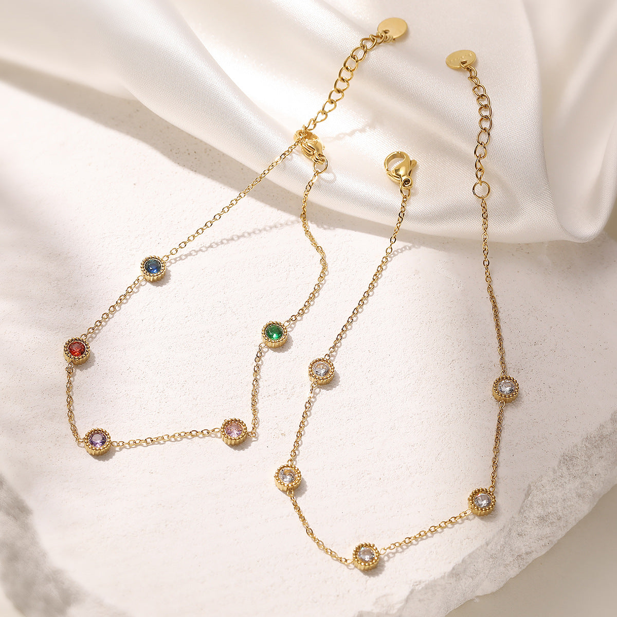 Minimalist Luxury 18K Gold Plated Geometric Stainless Steel Bracelet with Cubic Zirconia for Women