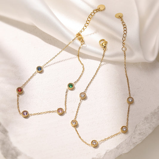 Minimalist Luxury 18K Gold Plated Geometric Stainless Steel Bracelet with Cubic Zirconia for Women