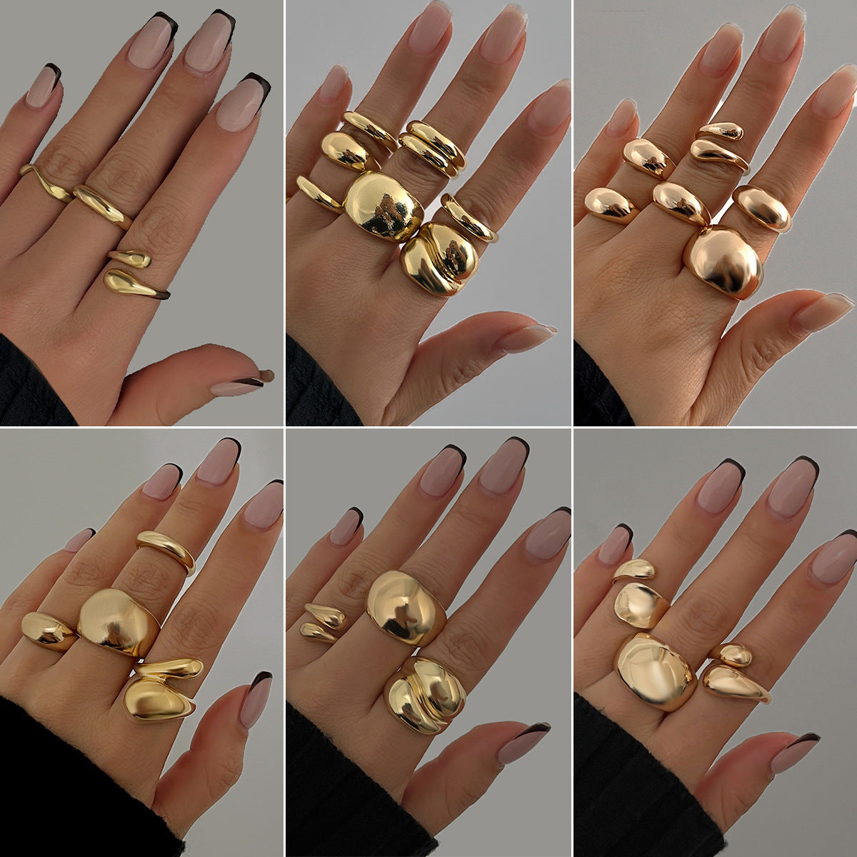 Anello da donna minimalista geometrico in lega a specchio con superficie placcata e design a fascia circolare