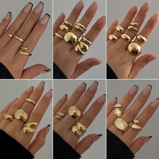 Anello da donna minimalista geometrico in lega a specchio con superficie placcata e design a fascia circolare