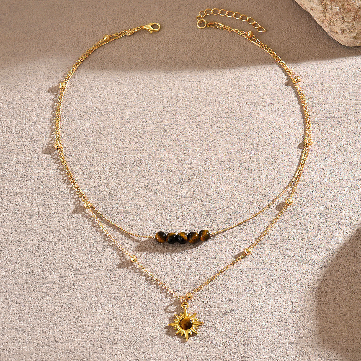 Geometric Floral Tiger Eye Zinc Alloy Handmade Necklace for Women