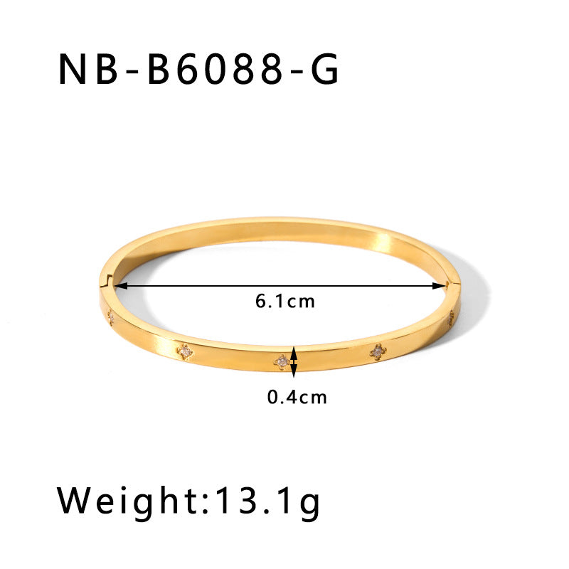 Ins Style Irregular Shape Titanium Steel Gold Plated Bracelet with Zircon for Women