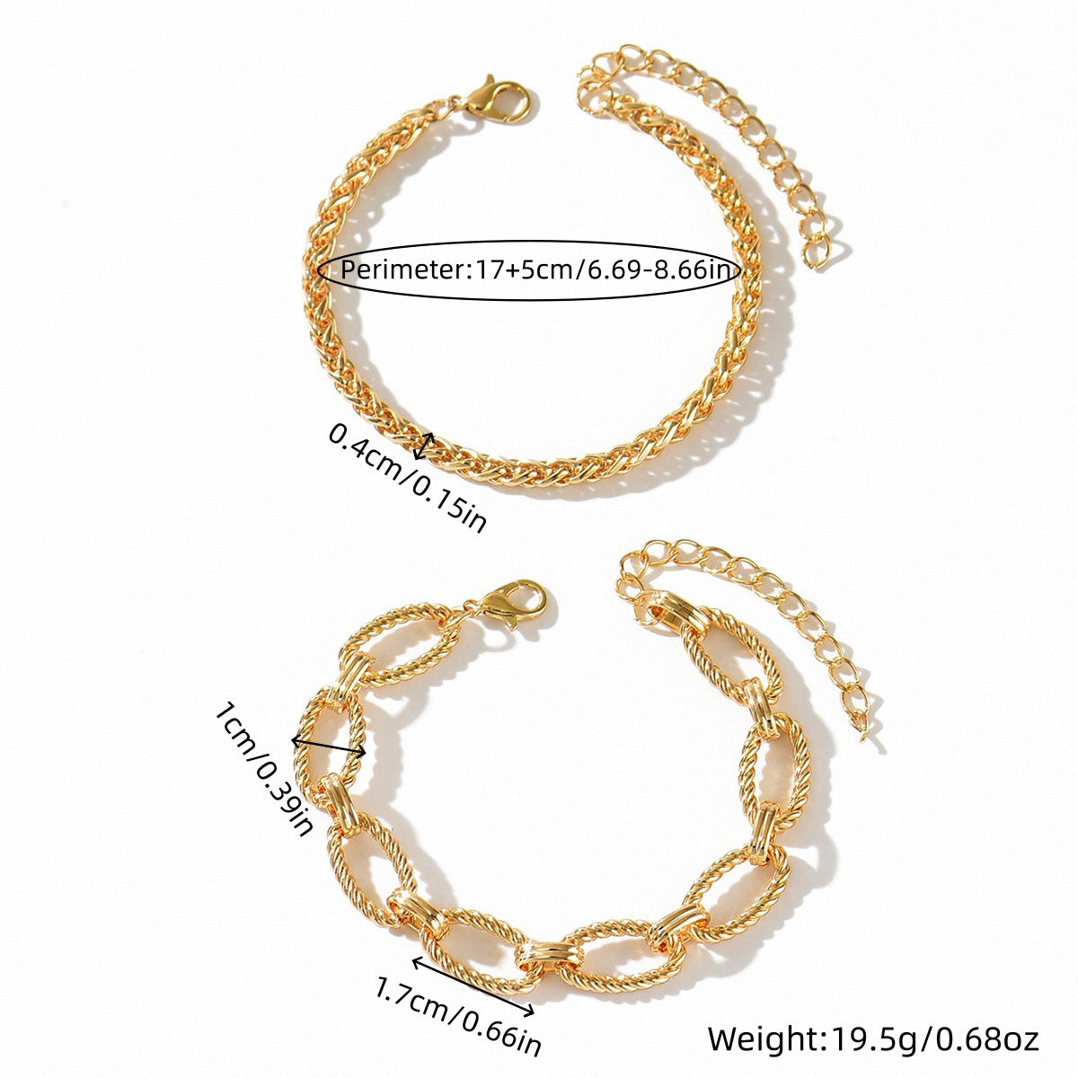 Streetwear Plated Iron Cuban Link Figaro Rope Chain Bracelet Set for Unisex