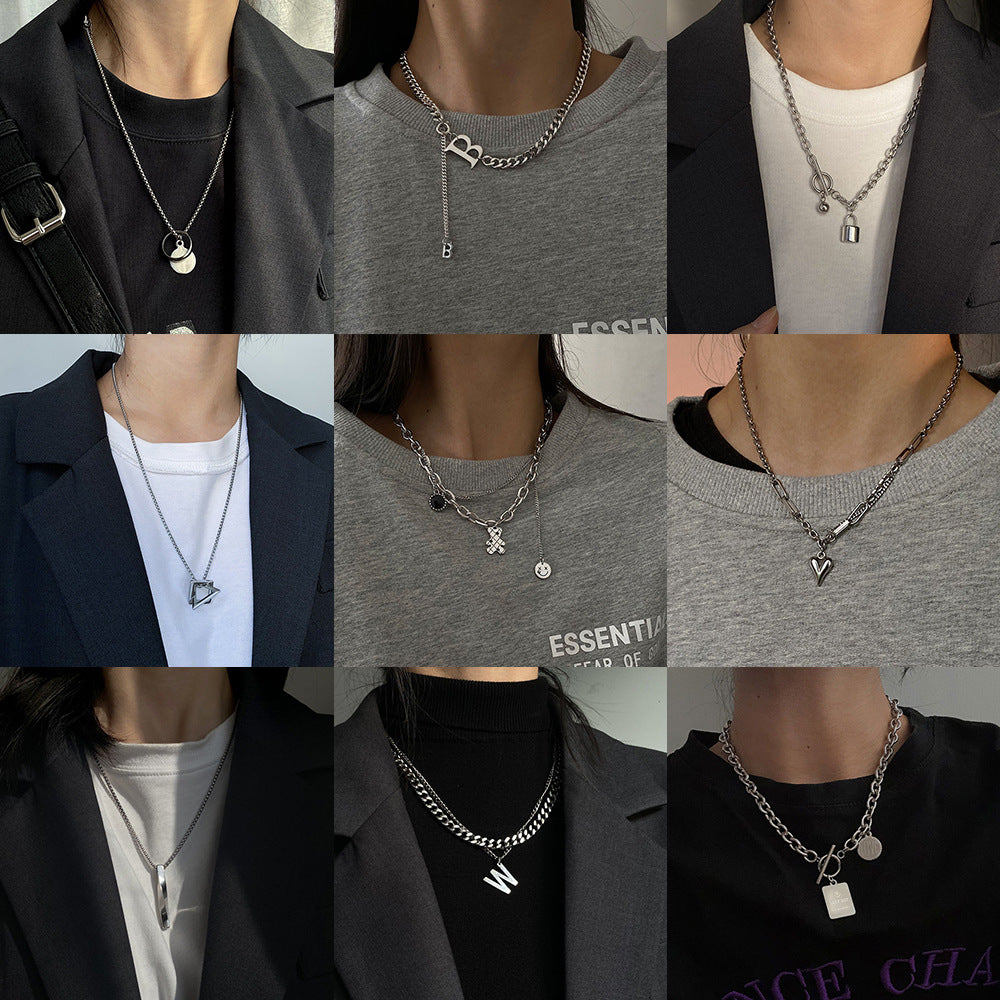 Collar Minimalista de Doble Capa con Cadena de Serpiente, Geométrico, de Acero de Titanio, Bañado, Unisex