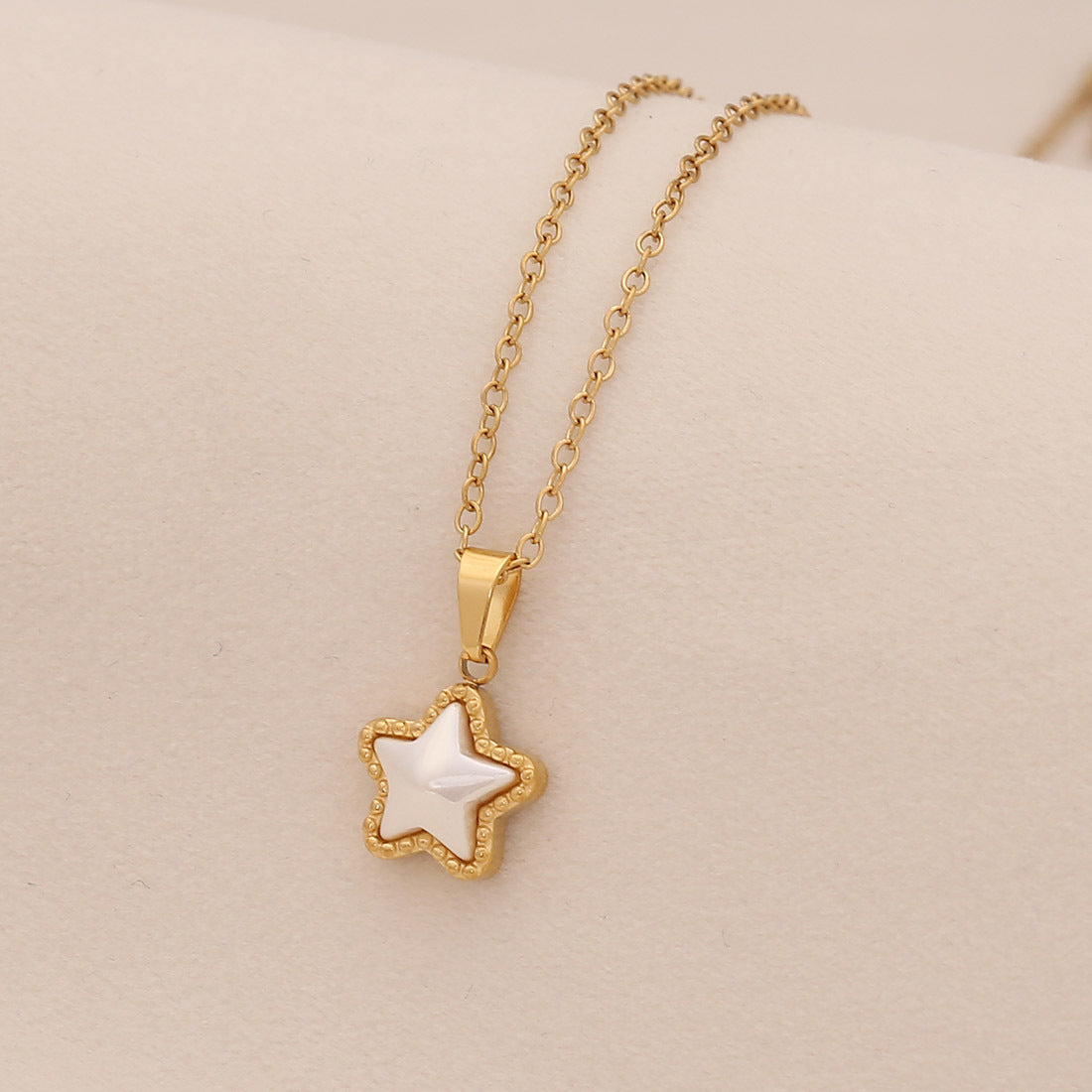 Minimalist Heart and Star Pendant Necklace in Stainless Steel with Geometric Design for Women