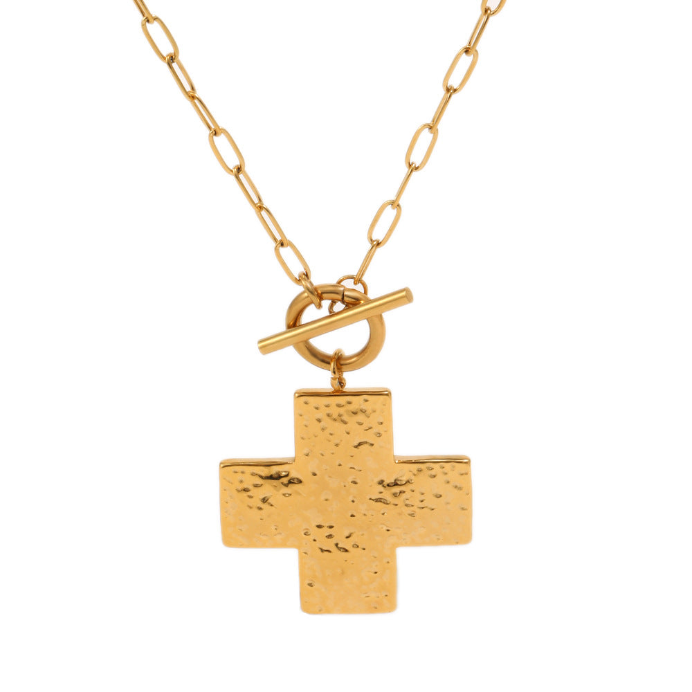 Elegant Luxury 18K Gold Plated Geometric Cross Stainless Steel Necklace for Women