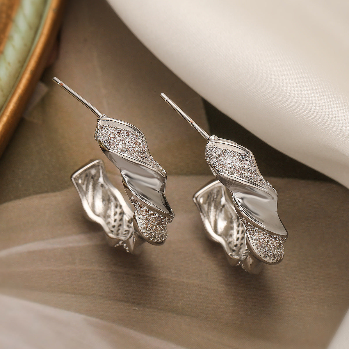 Minimalist Geometric C-Shaped Earrings for Women in Brass with Real Gold Plating and Micro-Paved Zirconia