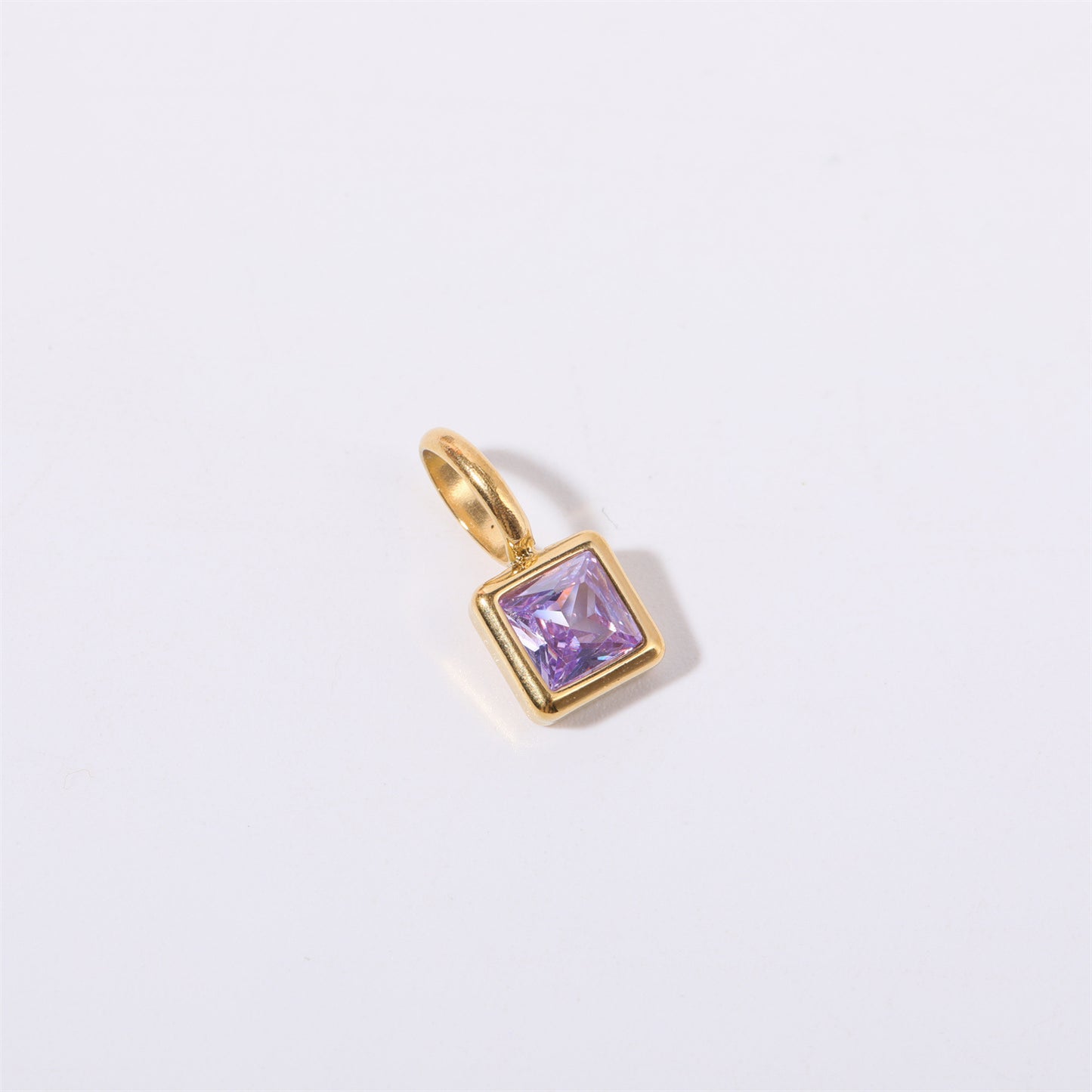 Minimalist Square Titanium Steel Gemstone Pendant with Cubic Zirconia Inlay DIY Charm Bar Necklace for Women