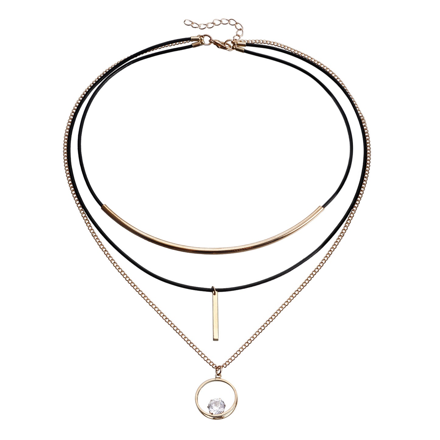 Geometric Triangle Zircon Pendant Necklace for Women with Alloy Chain and Electroplated Finish, Multi-Layer Clavicle Necklace