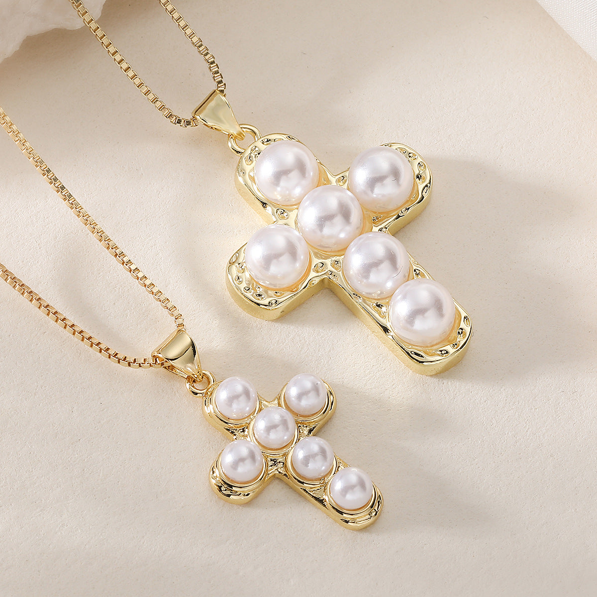 Minimalist 18K Gold Plated Brass Cross Pearl Pendant Necklace for Women