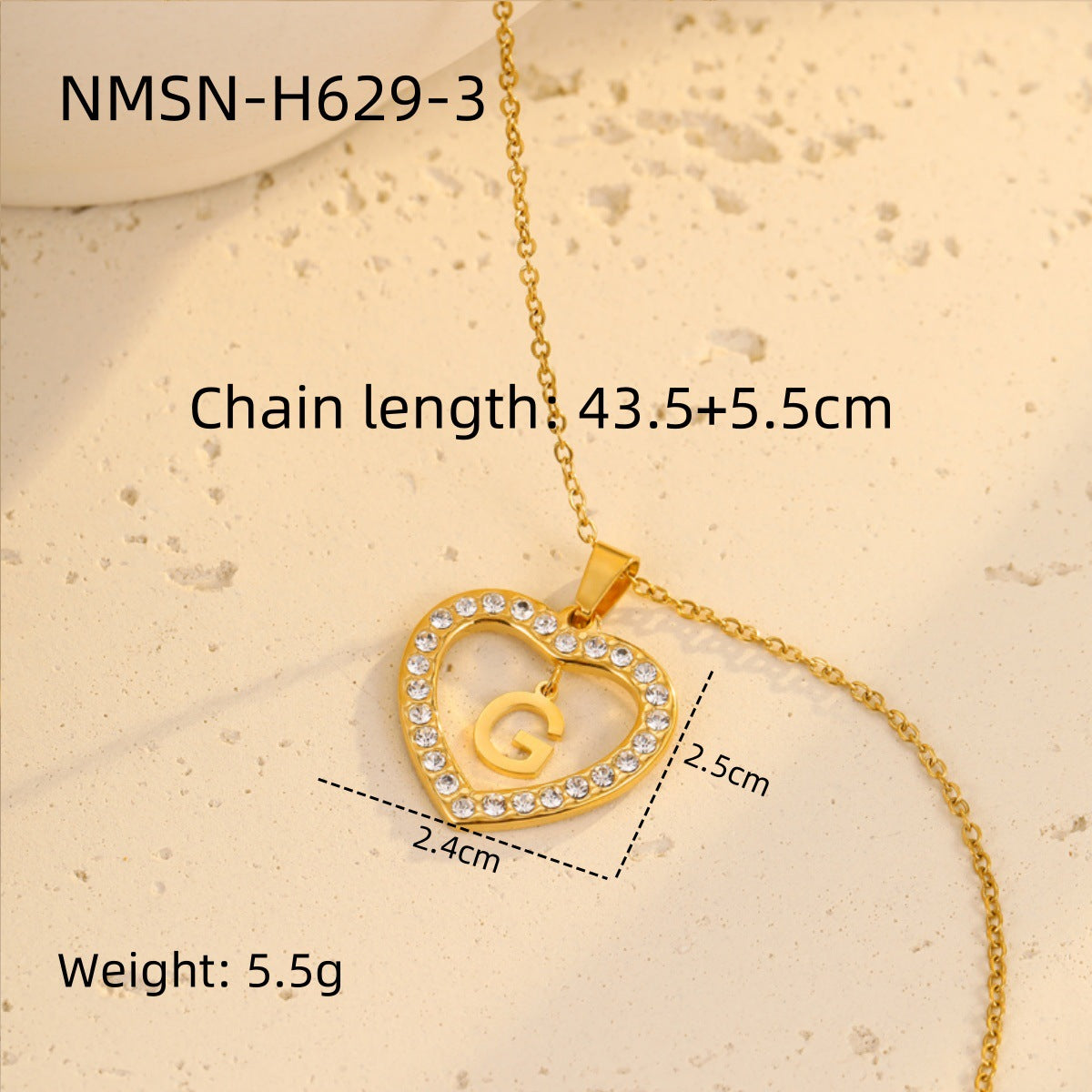 Fashionable Heart-Shaped Stainless Steel Necklace with 18K Gold Plating and Zircon Inlay for Women
