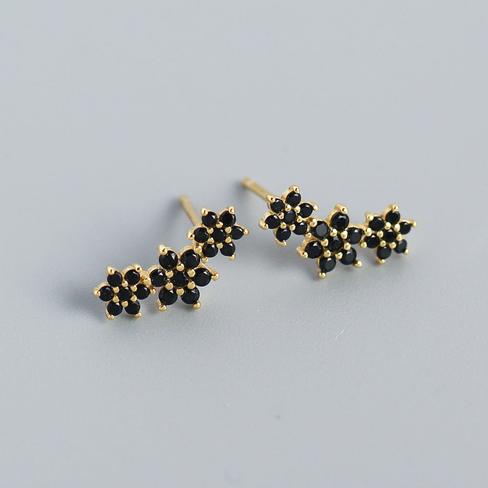 Sweet Elegant 925 Sterling Silver Floral Rhinestone Inlay Stud Earrings