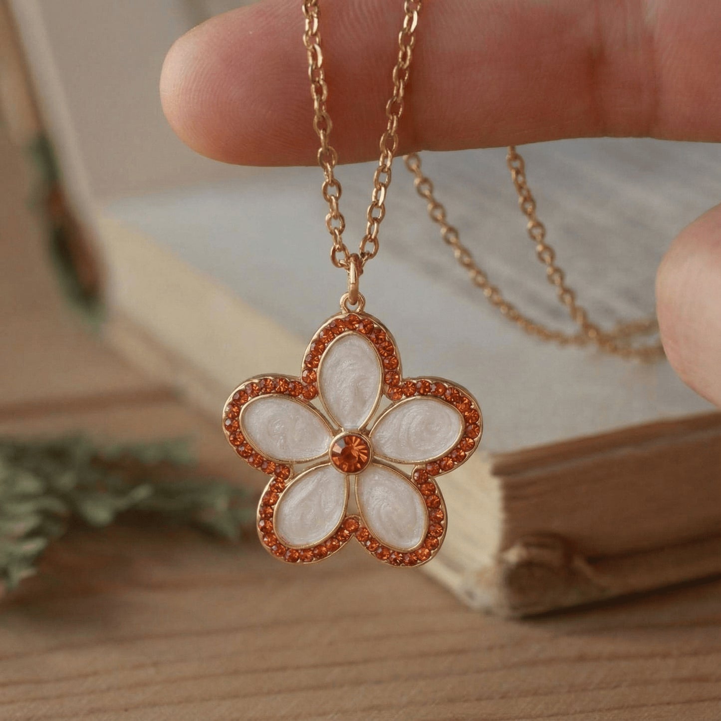 Vintage Floral Heart Geometric Brass Plated Charm Bar Ball Chain Pendant