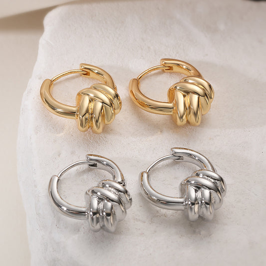 Vintage Geometric 18K Gold Plated Brass Knot Earrings for Women
