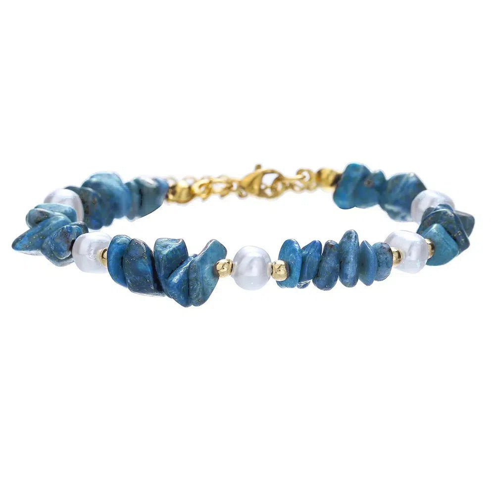 Geometric Style Lapis Lazuli and Freshwater Pearl Bracelet in Stainless Steel for Women and Men