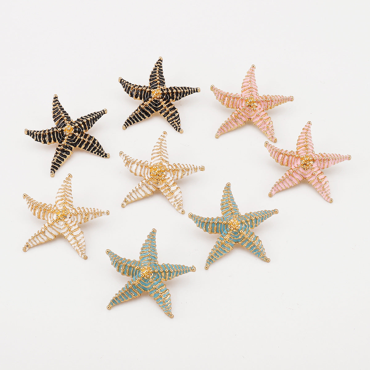 Pendientes de aleación con forma de estrella, inspirados en el océano veraniego, con acabado galvanizado para mujer, joyas texturizadas informales para vacaciones