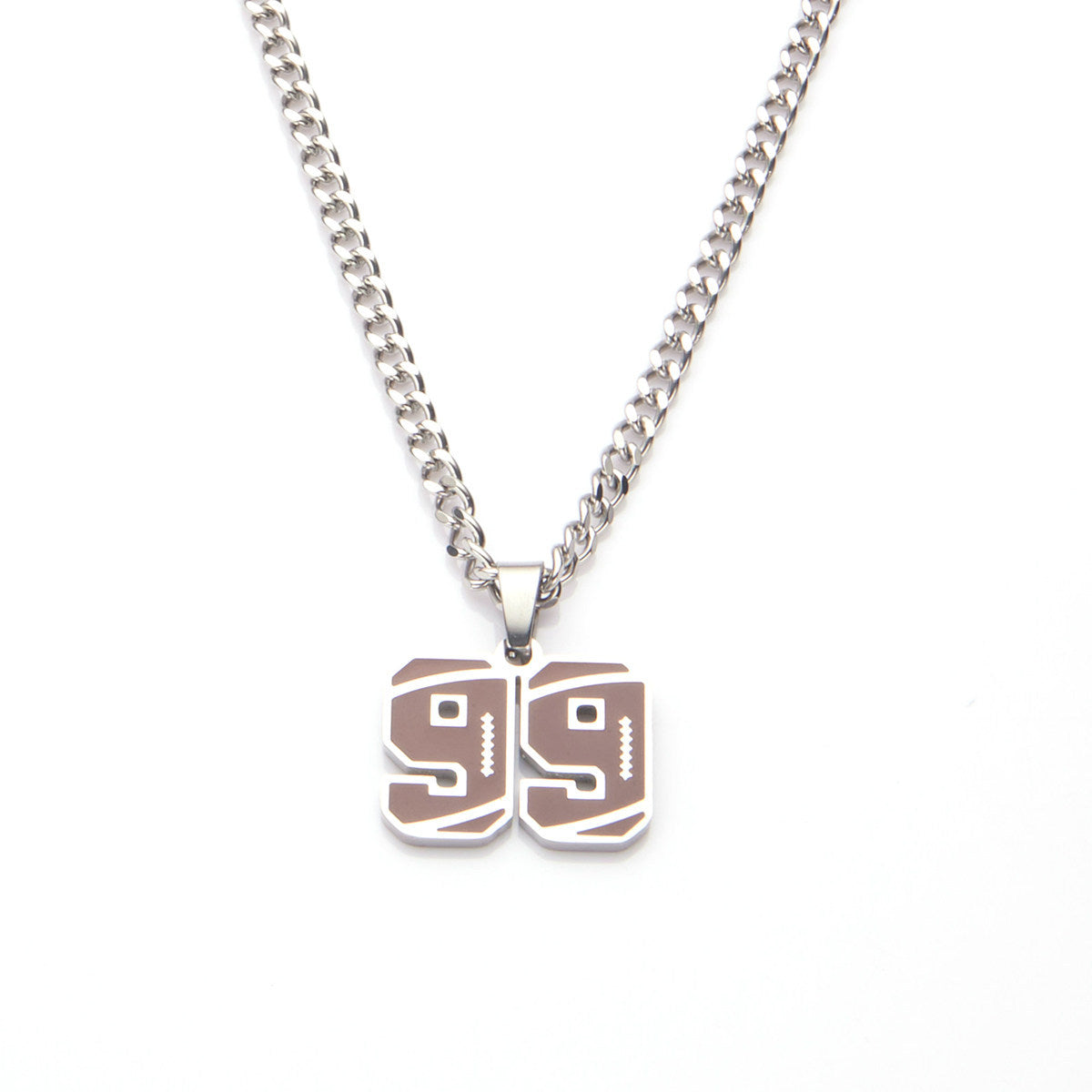 Motivational Football Number Pendant Necklace for Men in Stainless Steel with Polished Finish and Letter/Number Design