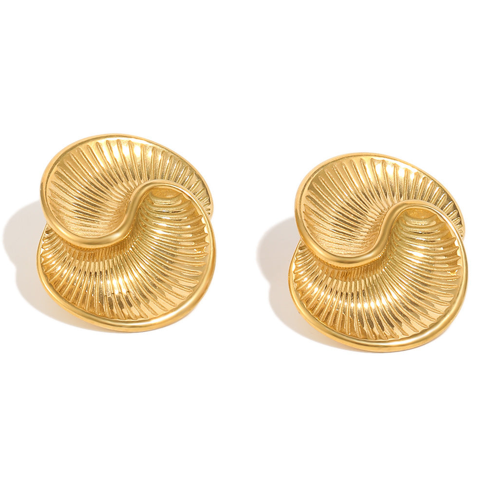 Elegant Minimalist 18K Gold Plated Stainless Steel Geometric Teardrop Textured Spiral Earrings for Women