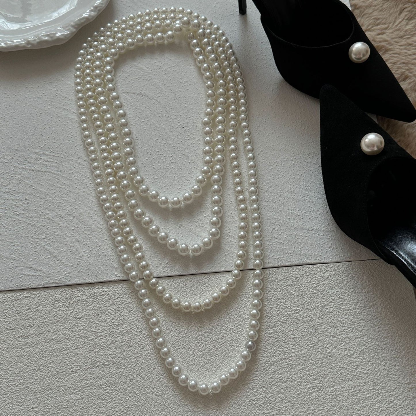 Elegant Multi-Layer Imitation Pearl Beaded Tassel Necklace for Women