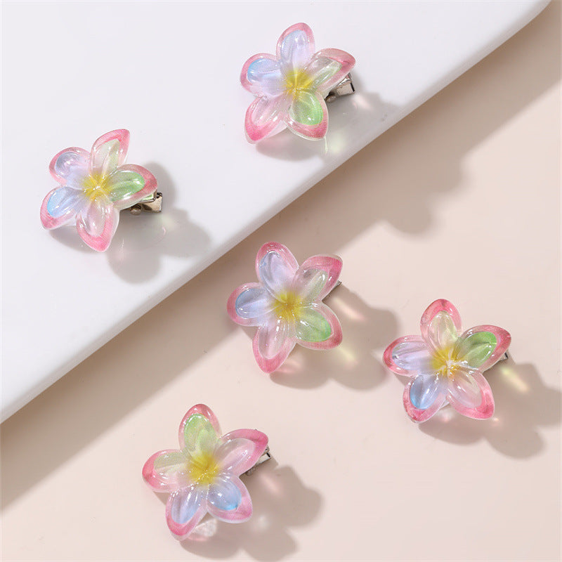 Set di fermagli per capelli a forma di fiocco in stile naturale per ragazze con design floreale sfumato, fermagli a becco d'anatra in resina plastica, accessori per capelli per bambini fatti a mano