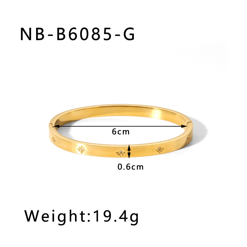 Geometric Heart-Shaped Titanium Steel Bracelet with Zircon Inlays Plated in 18K Gold for Women