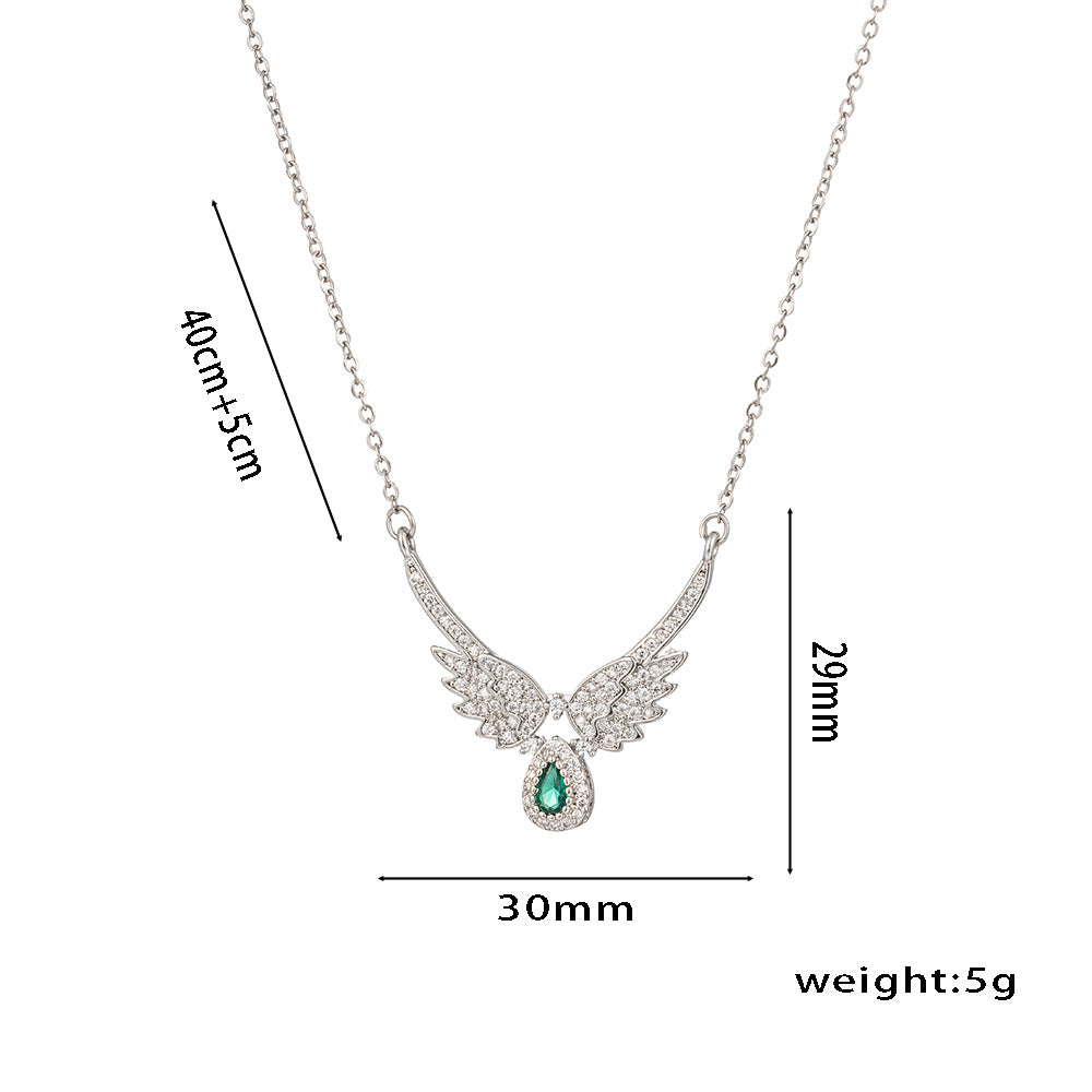 Minimalist Angel Wing Pendant Necklace for Women in Titanium Steel with Rhinestone Inlay on O-Chain