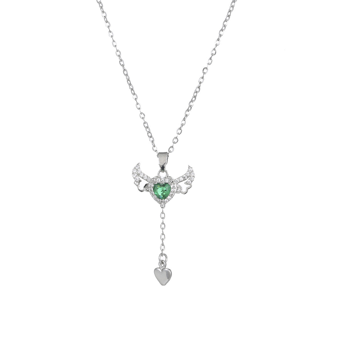 Collana di lusso in acciaio al titanio a forma di cuore con intarsio di strass e pendente a nappa da donna, catena sottile regolabile per clavicola