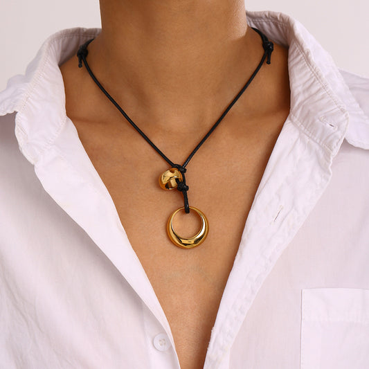 Collar geométrico de acero inoxidable con colgante de titanio, acabado galvanizado, joyería de moda para mujer estilo oficina