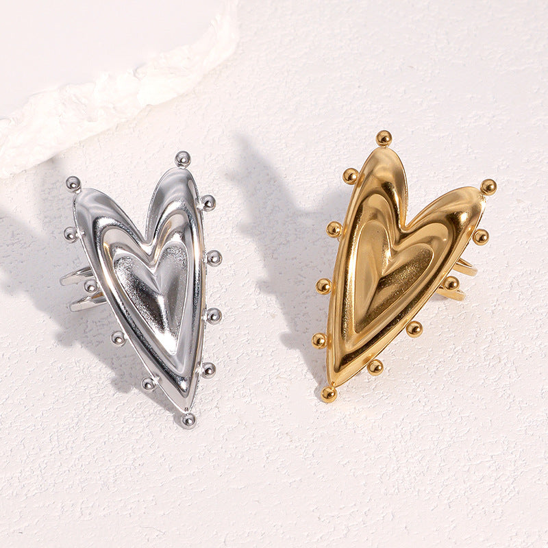 Anello aperto minimalista a forma di cuore in acciaio inossidabile con placcatura in oro 18 carati da donna