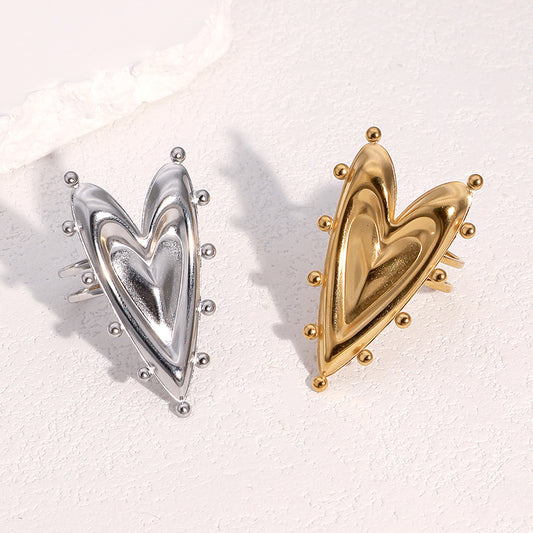 Anello aperto minimalista a forma di cuore in acciaio inossidabile con placcatura in oro 18 carati da donna