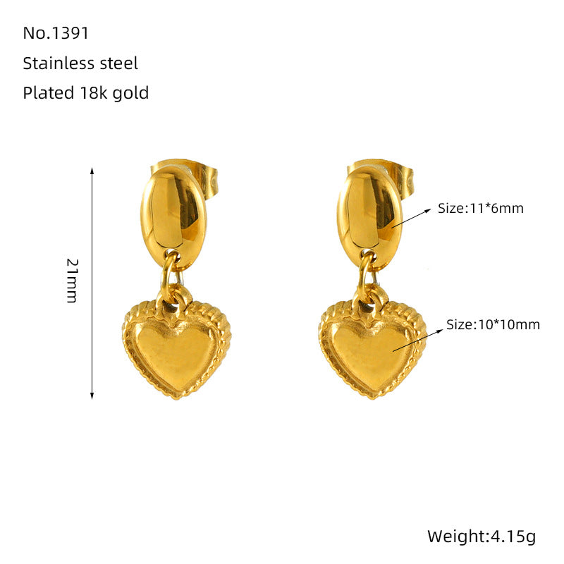 Aretes de acero inoxidable con forma de corazón a la moda con chapado en oro de 18 quilates para mujer, elegantes y sofisticados para uso diario
