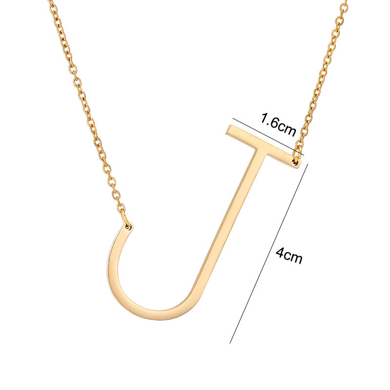Collar Minimalista con Dije de Letra Chapado en Acero de Titanio para Mujer con Cadena de Eslabones Ajustable