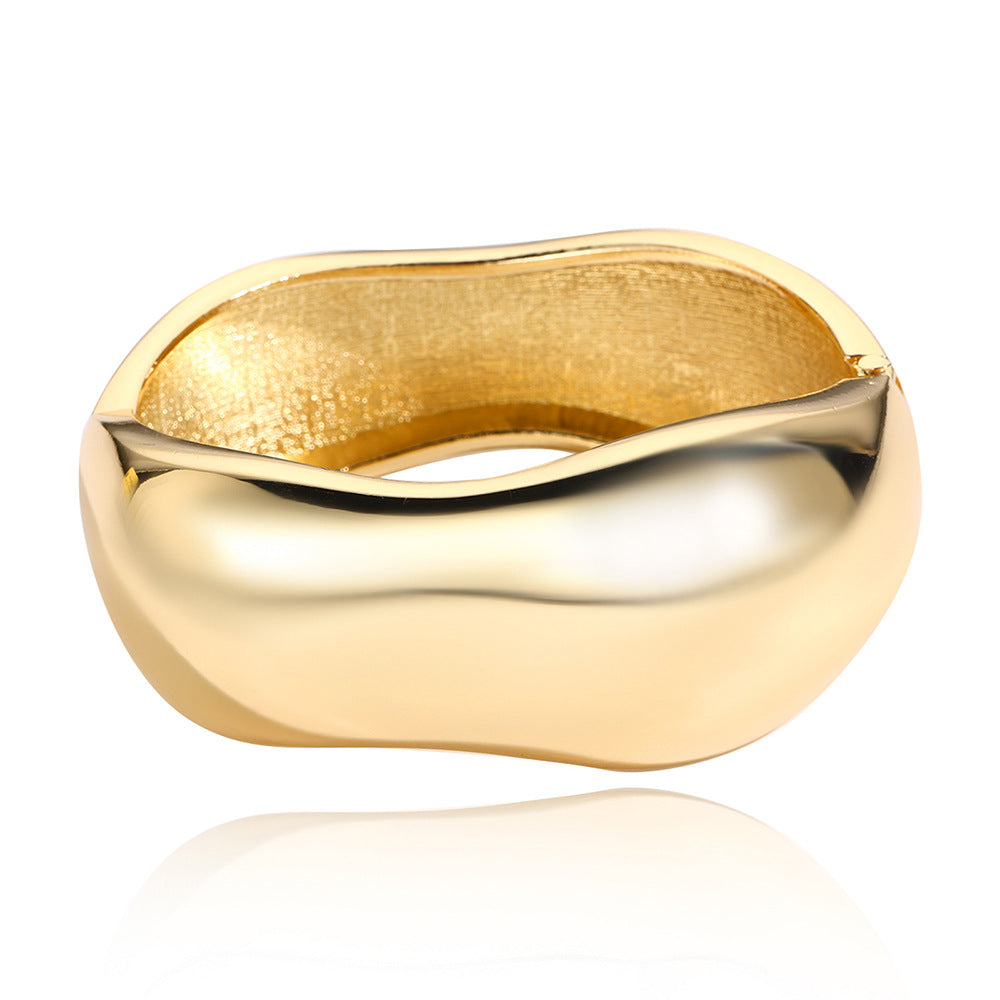 Geometric Round Plated Alloy Open Cuff Bracelet
