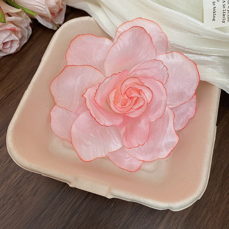 Fermaglio per Capelli a Becco d'Anatra Laterale Floreale da Donna in Tessuto con Lavorazione Artigianale, Stile Vacanziero e Estetica Fresca e Dolce