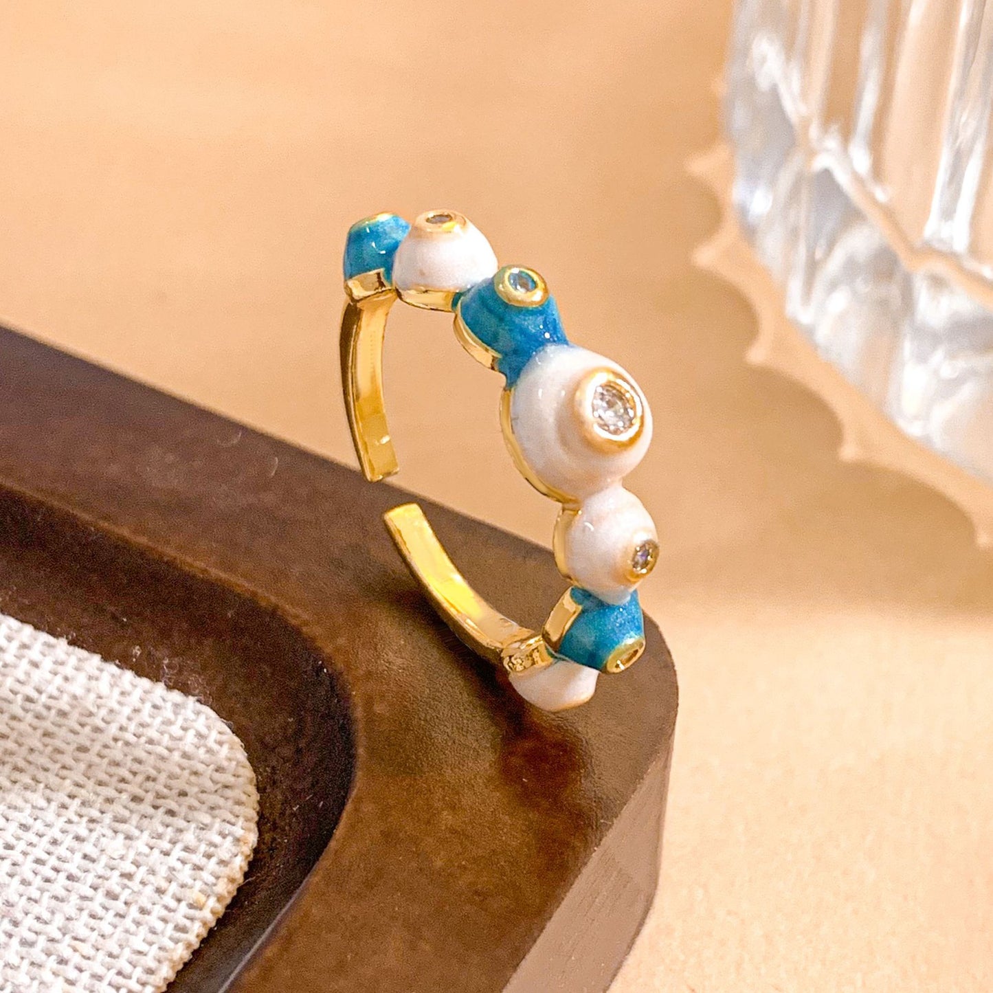 Sweet Gold Plated Brass Adjustable Ring with Bow and Bubble Elements for Women