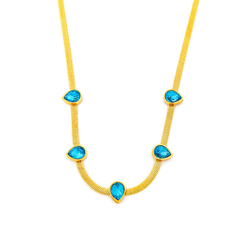 Original Design Geometric Blue Water Drop Pendant Necklace in Titanium Steel with Plating Finish for Women and Men