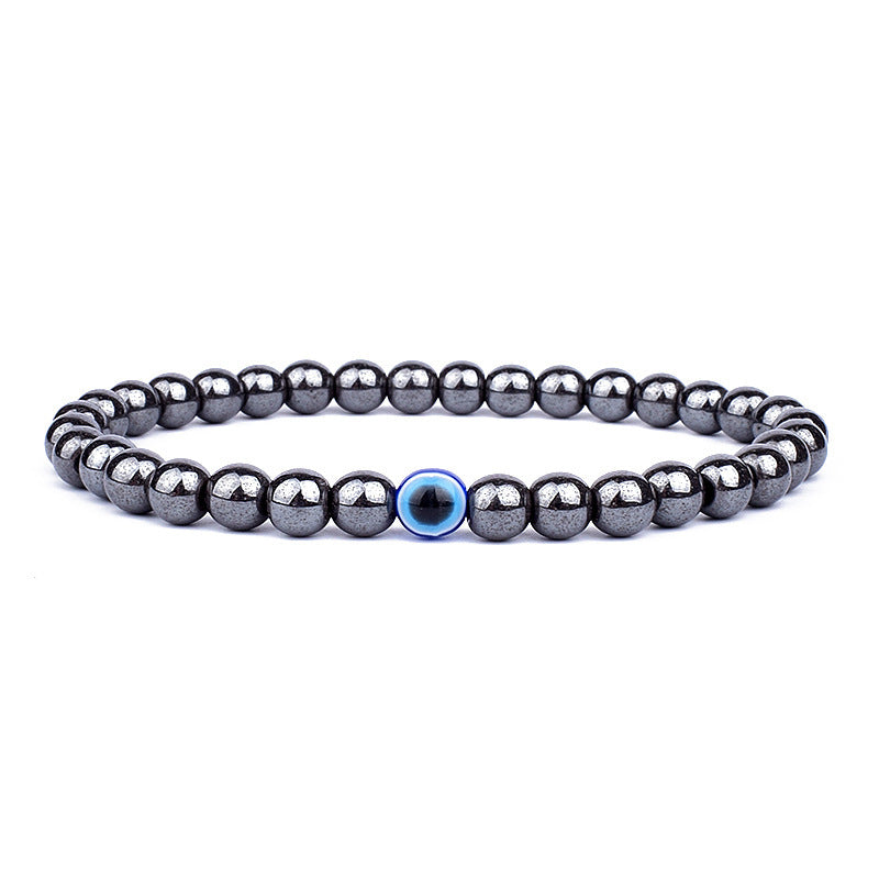 6mm Geometric Resin Beaded Stretch Bracelet Evil Eye