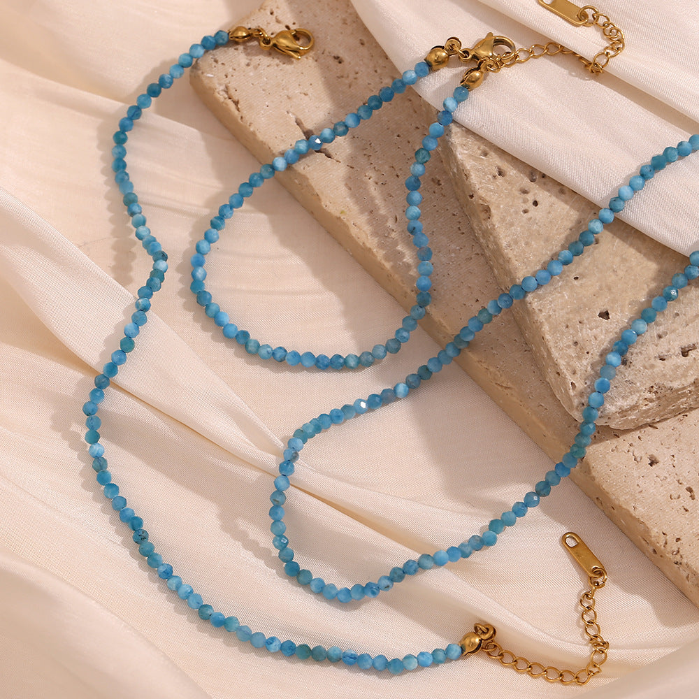 Collana alla caviglia da donna placcata oro 18 carati in acciaio inossidabile geometrico vintage con ciondoli in larimar e apatite