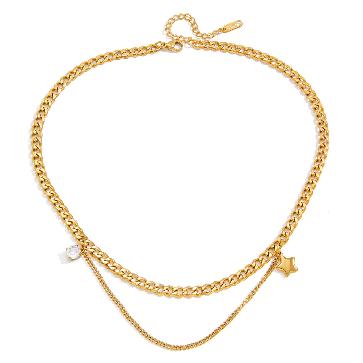 Minimalist Geometric Star Stainless Steel Necklace with Cubic Zirconia PVD Plated for Women
