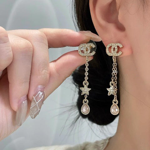 Elegant Gold Plated Brass Geometric Star Teardrop Letter Earrings with 925 Sterling Silver Posts for Women