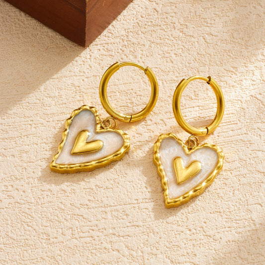 Sweet Casual Gold Plated Drip Oil Heart Stainless Steel Earrings