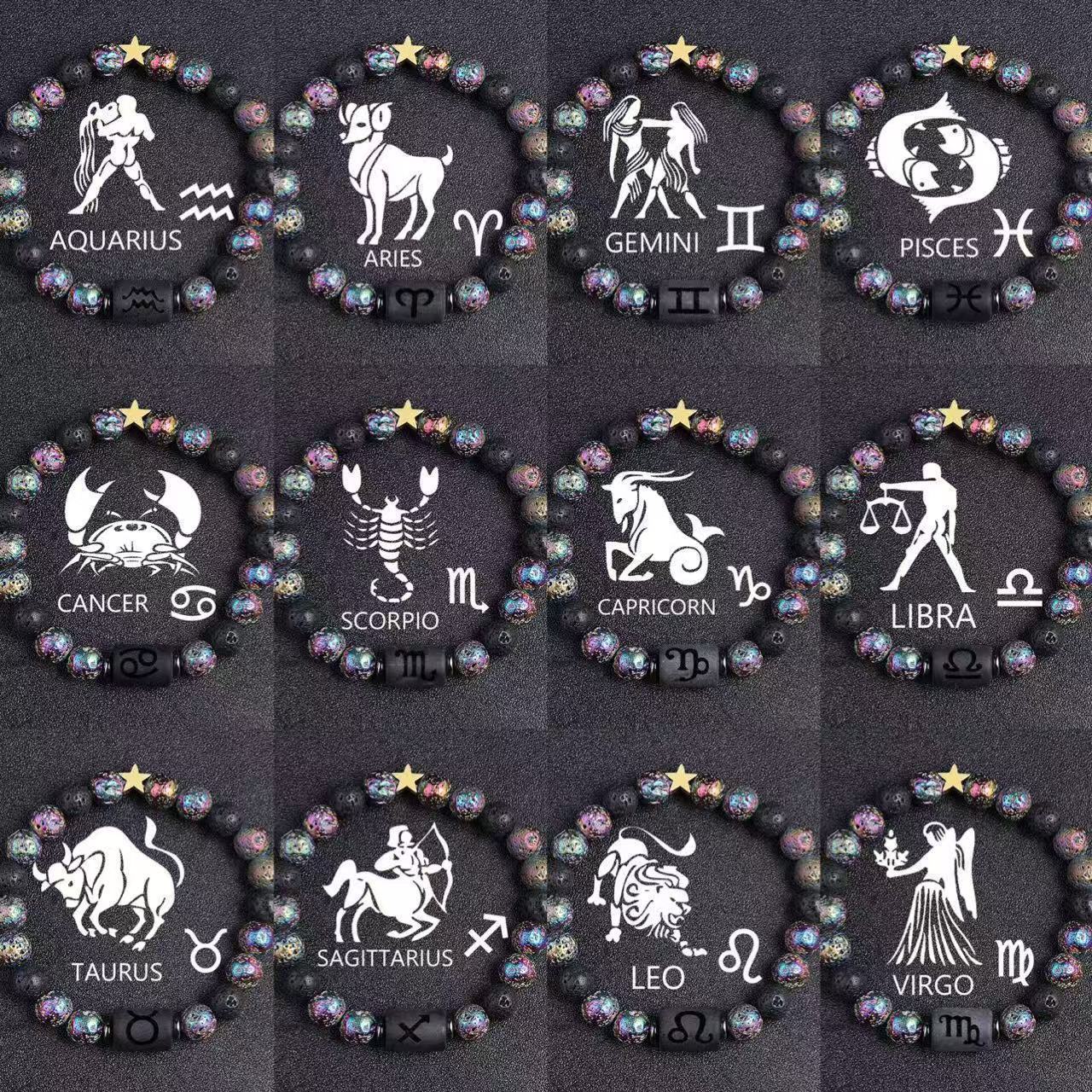 Casual Plated Volcanic Stone Star Beaded Bracelet 8mm Unisex Zodiac Jewelry