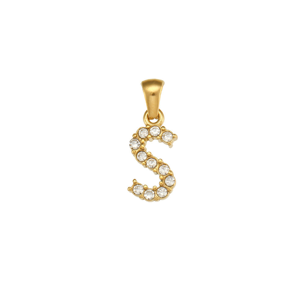 Minimalist Letter Pendant Necklace Stainless Steel with 18K Gold Plating Micro-Pave Zirconia and Pearl Accents