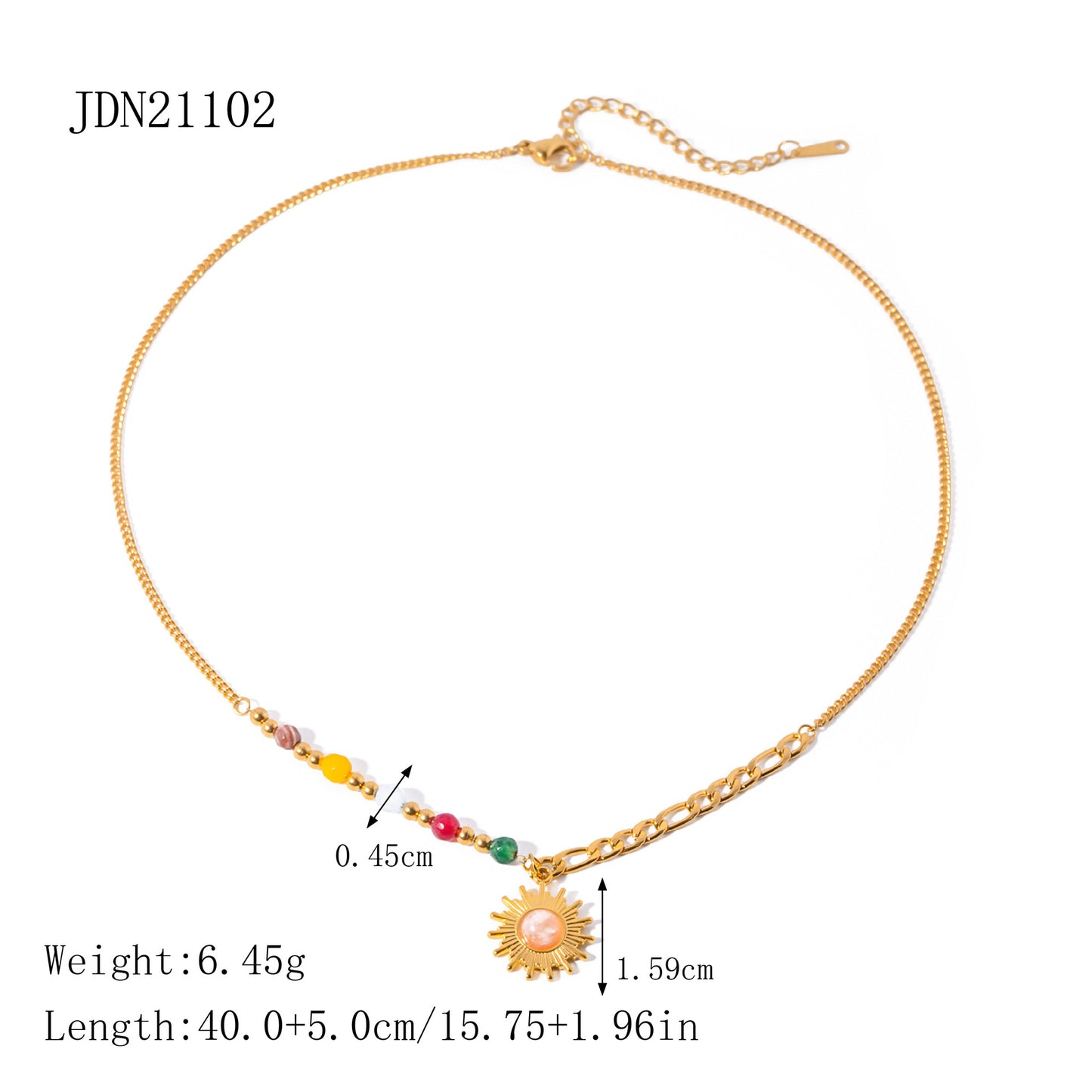 Collana a Y con Ciondolo Sole Geometrico in Acciaio al Titanio con Finitura Placcata per Donna, Elegante Collana alla Clavicola