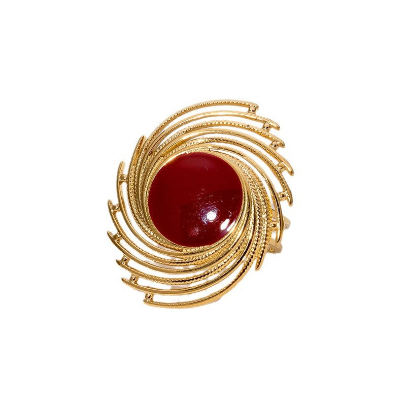 Vintage Geometric Enamel Stainless Steel Ring for Women with Polished Finish and Open Band Design