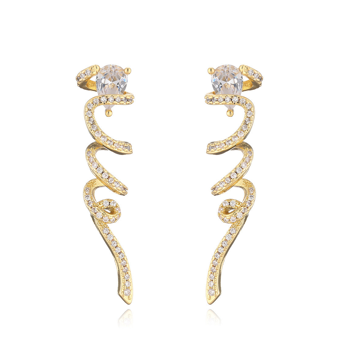 Geometric Dangle Stud Earrings for Women with Gold-Plated Copper Base and Zircon Inlay in Modern Minimalist Style