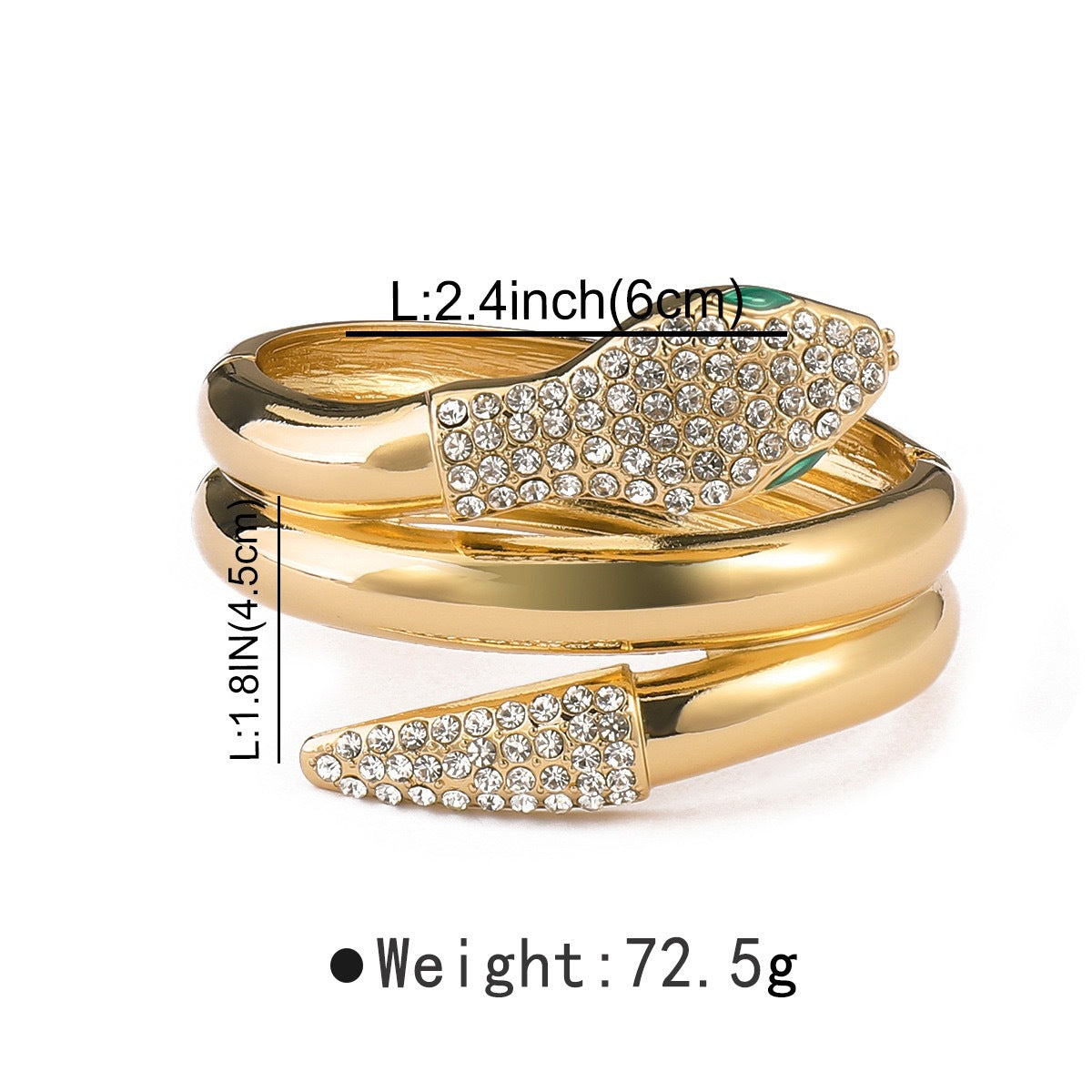 Bracciale in lega a forma di serpente con strass intarsiati stile Hip-hop
